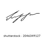 Vector signature. Autograph hand drawn. Scrawl signature. Handwritten autograph. Handwriting scribble by pen. Written black sign isolated on white background. Writing sketch. Write scribbles line