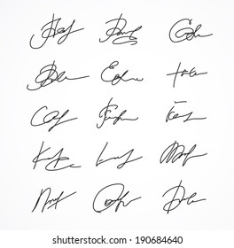 Vector Signature fictitious Autograph on white background