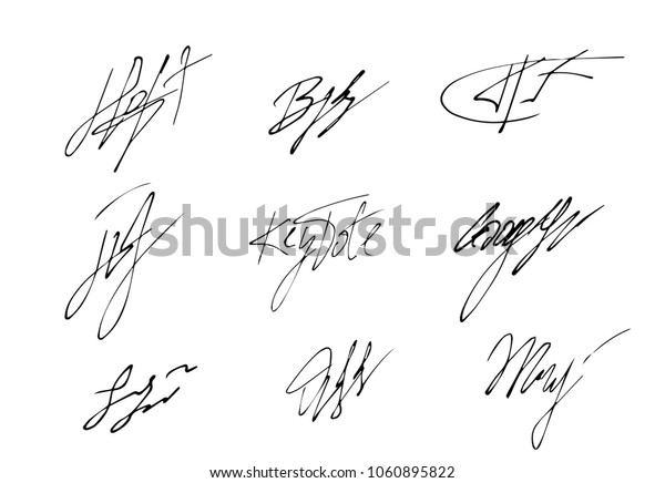 ベクター画像の署名 手書きの署名アイコンセット 架空のオートグラフテキスト 落書き風ロゴイラスト のベクター画像素材 ロイヤリティフリー 1060895822