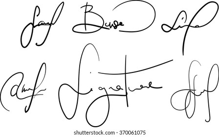 Vector signatures collection. Fictional contract signatures. Business autograph illustration