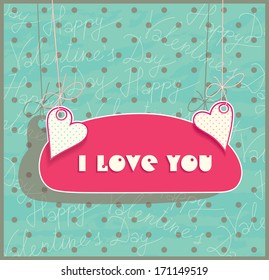 Vector Signboard with a declaration of love. On the background of inscriptions and dots.