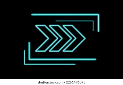 carteles vectoriales que indican la carretera en forma de flecha de neón. ilustración de la flecha de neón hacia la derecha en estilo plano