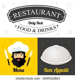 Vector signboard. Restaurant. Only best food and drinks. Menu. Bon appetit.