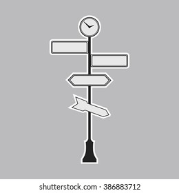 Vector signpost with clock on grey background
