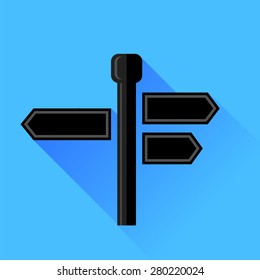 Vector Signpost Icon Isolated on Blue Background. Long Shadow.