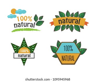 Vector signs collection "100% natural" icon set.
