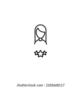 Vector signs drawn in flat style with thin black line. Editable stroke. Suitable for adverts, books, articles, banners. Line icon of stars next to faceless woman 