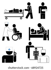 Vector signs for hospital, clinic, asylum, infirmary. Set of black and white simple vector icons.