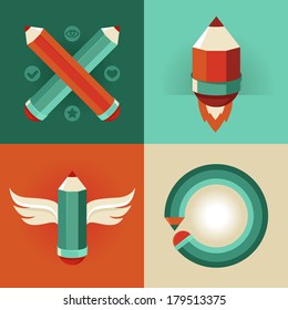 Vector signs and symbols in flat style - pencils and icons - graphic design concepts