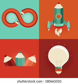Vector signs and symbols in flat style - pencils and icons - graphic design concepts