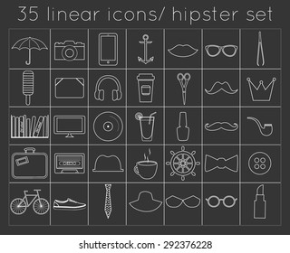 Vector signs and symbols templates for your design, linear icon. Huge set of vintage styled design hipster icons