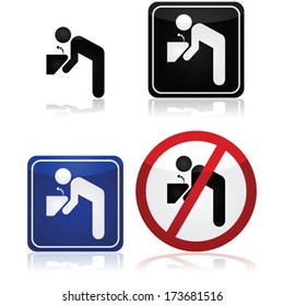 Vector Signs For A Water Fountain, Including One Showing It's Not Safe To Drink The Water