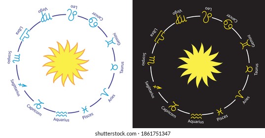 vector signs of zodiac on white and black