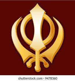 vector. Sikh Symbol. Golden Khanda symbol of the Sikh faith on a crimson background. EPS8 organized in groups for easy editing.