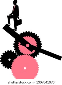 vector silhouete of the man in the suit with briefcase rising by clockwise 