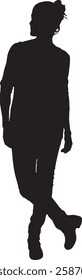 vector; silhouett, front view of a woman standing and looking away
