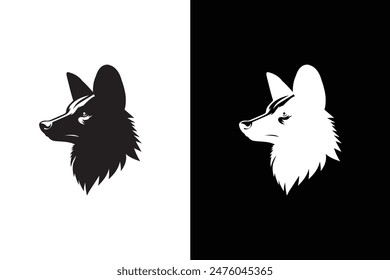 vector Silhouette of aardwolf isolated on black white background