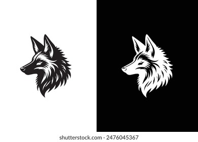 Vector Silueta de lobo aardwolf aislado sobre fondo blanco negro