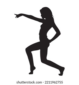 Vector silhouette of an active woman in a hot pose on a white background