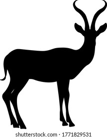 Vector silhouette of an African antelope on a white isolated background.