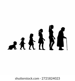 Silueta de Vector de la diferencia de edad del bebé a la abuela con el fondo blanco
