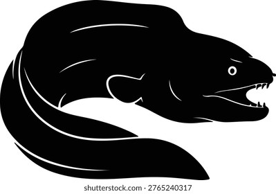 Vector silhouette aggressive moray eel ocean predator swimming creature illustration design