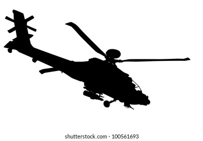 Vector silhouette of AH-64 Apache Longbow helicopter .