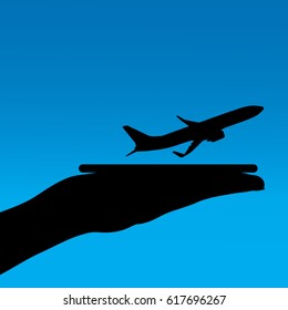 Vector silhouette of aircraft with hand.