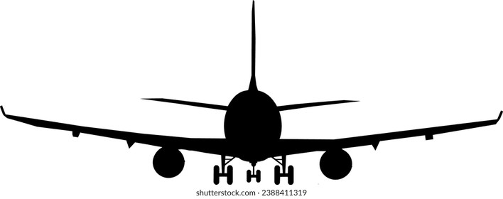 Vector silhouette of an airplane from the front