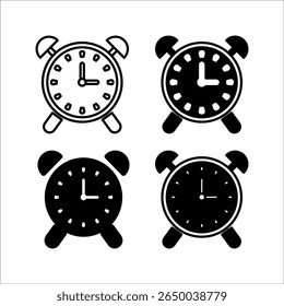 Conjunto de iconos de reloj de alarma de silueta de Vector, ilustraciones de reloj clásicas y modernas