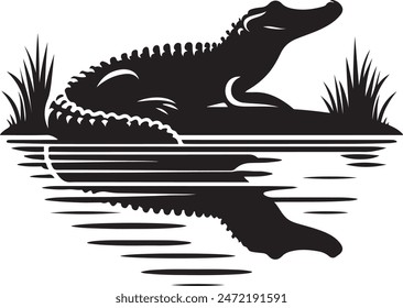 vector silhouette of an Alligator with a minimalist design and white background