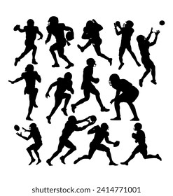 vector silhouette of american football player. catch. running jump. black isolation white background