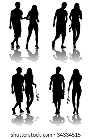 Vector silhouette of amorous couples. Silhouettes on a white background