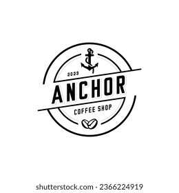 vector silhouette of anchor and cofee bean,  cafe logo