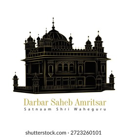 Una silueta de Vector de edificio antiguo, Una ilustración de Templo Dorado, dibujo de Vector de la famosa arquitectura de Amritsar
