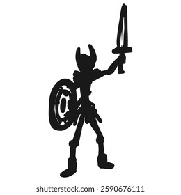 A vector silhouette of an ancient wall painting depicting a Viking warrior