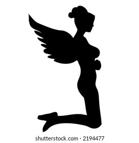 Vector Silhouette of an Angel Kneeling