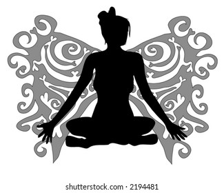 Vector Silhouette of an Angel Sitting