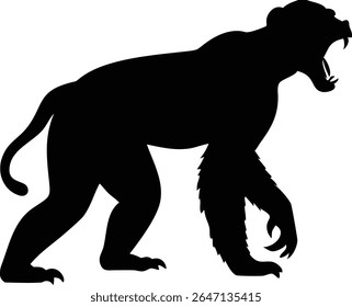 Vector silhouette of an angry gorilla with open mouth showing its sharp teeth