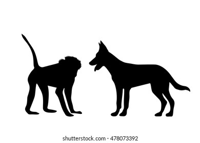 Vector silhouette of animal on white background.