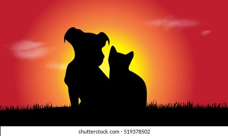 Vector silhouette of a animal at sunset.