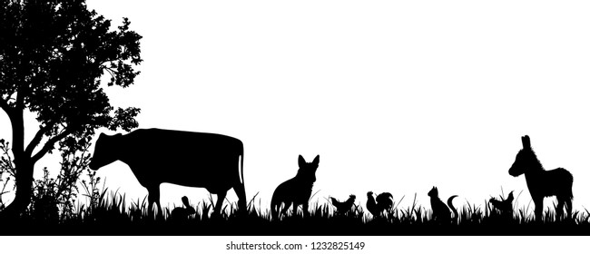 Vector silhouette of animals on the farm.