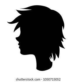 Vector silhouette of anime character with short hair isolated on white