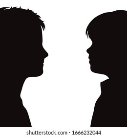 Vector silhouette of anonymous children on white background. Symbol of people and profile.