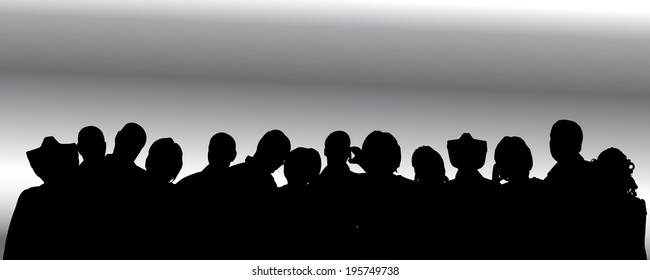 Vector silhouette of anonymous people on a gray background.