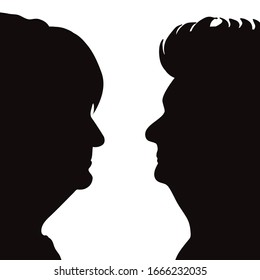 Vector silhouette of anonymous senior women on white background. Symbol of people and profile.