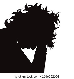 Vector silhouette of anonymous woman in stress on white background. Symbol of people and hopelessness.