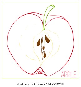 Vector silhouette of apple slices. Isolated drawing fruit on a white background. Juicy healthy food design element. Vector stock illustration