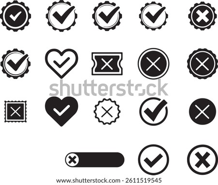 vector silhouette Approved and Rejected icon. approved symbol, Rejected symbol, checkmark icon set, on white background