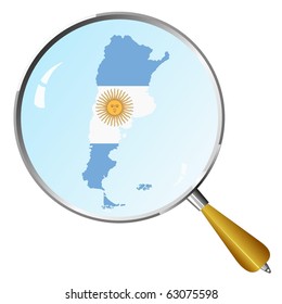 vector silhouette of  Argentina with the flag under the magnifying glass